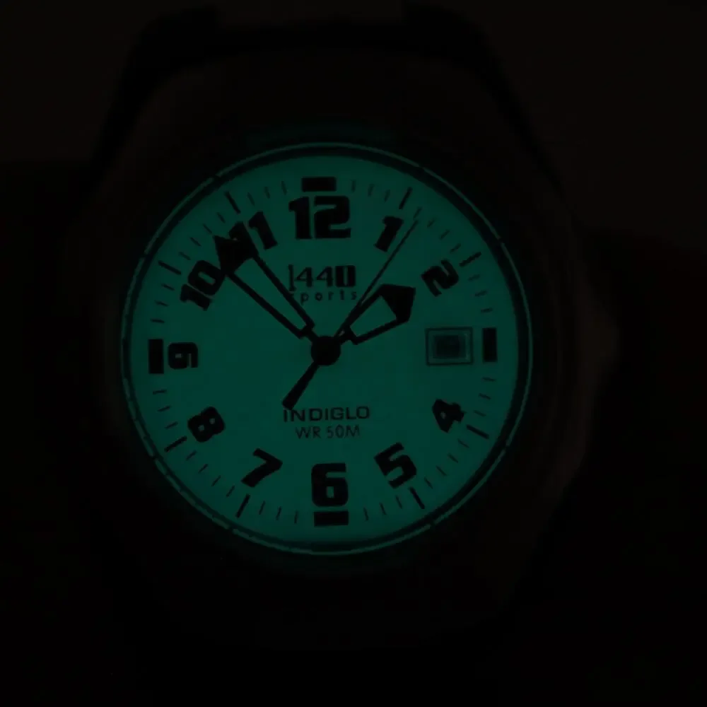 NOS Timex 1440 Indiglo Analog 43mm Date Watch Nylon Clip Band with New Battery